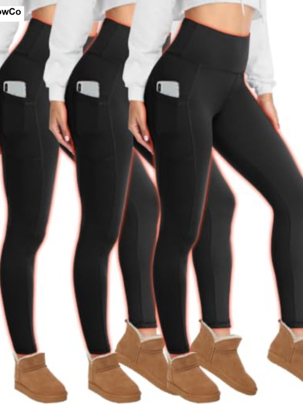 Fleece Lined Leggings with Pockets Warm Winter Yoga Pants High Waist